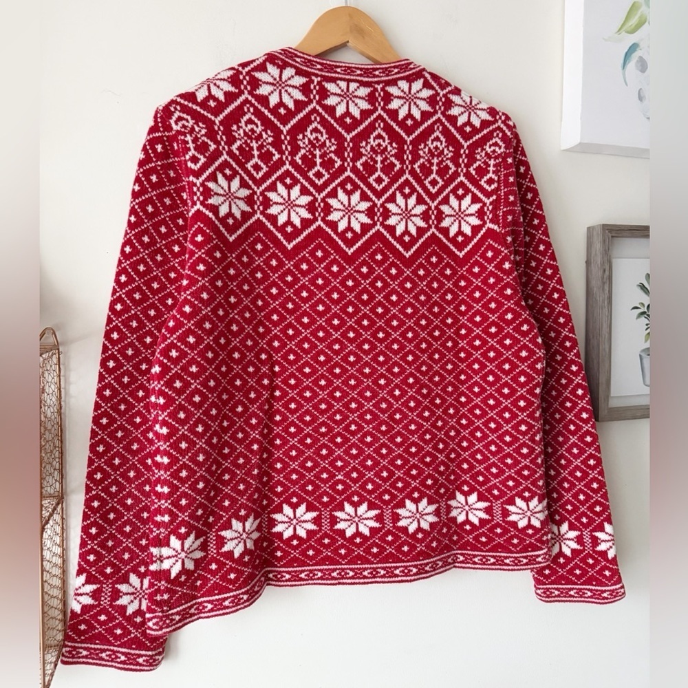Croft & Barrow Nordic Fair Isle Cardigan Red White Snowflake Sweater 90s Y2K M - Picture 11 of 14